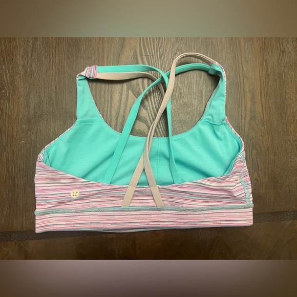 Lululemon Energy Bra Cyber Stripe Flash Light Menthol / Mink Berry Size 8 A034 - Picture 5 of 7
